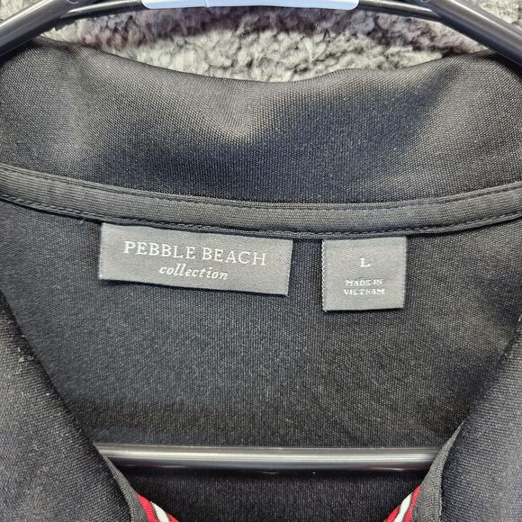 Peble Beach Polo Shirt Mens Size Large Black Red Striped Short Sleeve - Picture 5 of 8